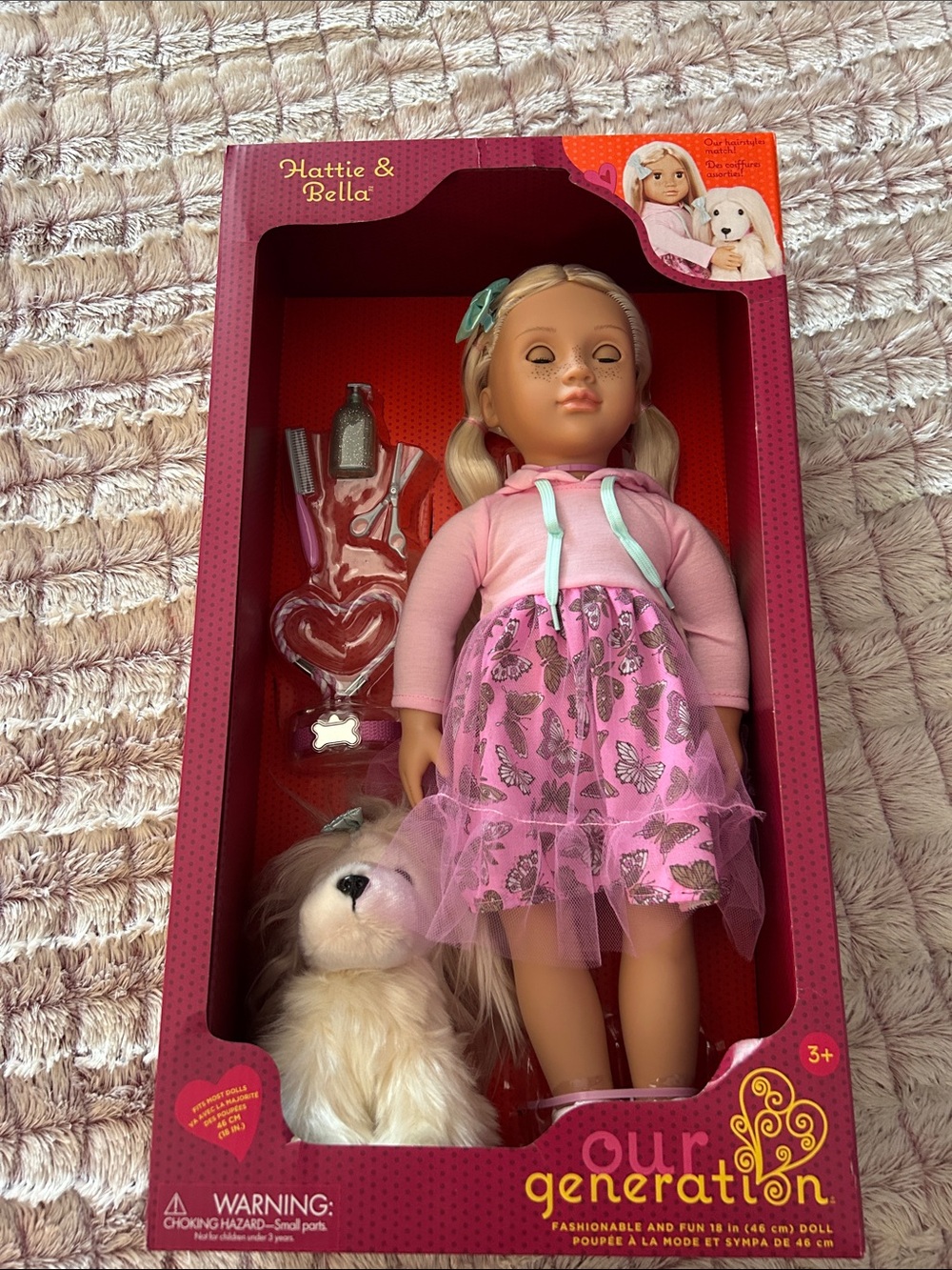 Hattie & Bella Pink Butterfly Dress Doll with Plush Puppy by Our Generation